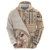 Samoa Siapo Elegant Zip Hoodie Hibiscus Beige Motifs LT05 - Polynesian Pride