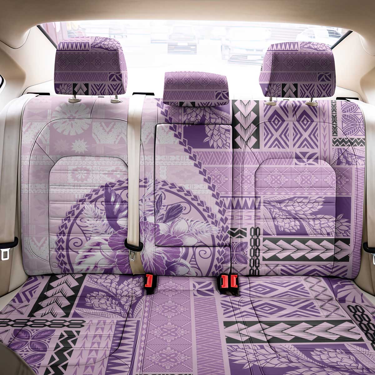 Samoa Siapo Elegant Back Car Seat Cover Hibiscus Violet Motifs LT05 - Polynesian Pride