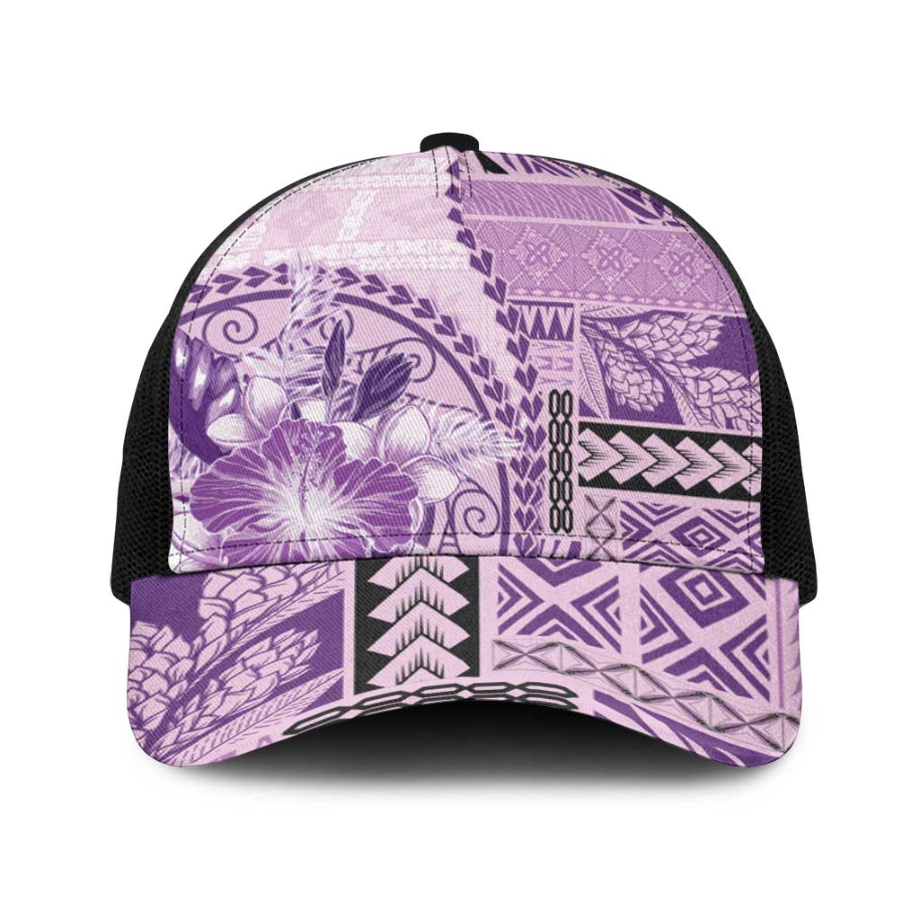 Samoa Siapo Elegant Baseball Net Cap Hibiscus Violet Motifs - Polynesian Pride