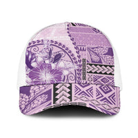 Samoa Siapo Elegant Baseball Net Cap Hibiscus Violet Motifs - Polynesian Pride