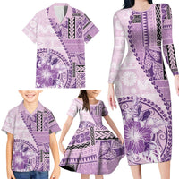 Samoa Siapo Elegant Family Matching Long Sleeve Bodycon Dress and Hawaiian Shirt Hibiscus Violet Motifs LT05 - Polynesian Pride