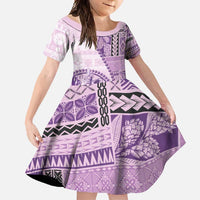 Samoa Siapo Elegant Family Matching Mermaid Dress and Hawaiian Shirt Hibiscus Violet Motifs LT05 Daughter's Dress Violet - Polynesian Pride