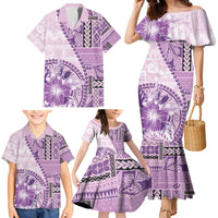 Samoa Siapo Elegant Family Matching Mermaid Dress and Hawaiian Shirt Hibiscus Violet Motifs LT05 - Polynesian Pride