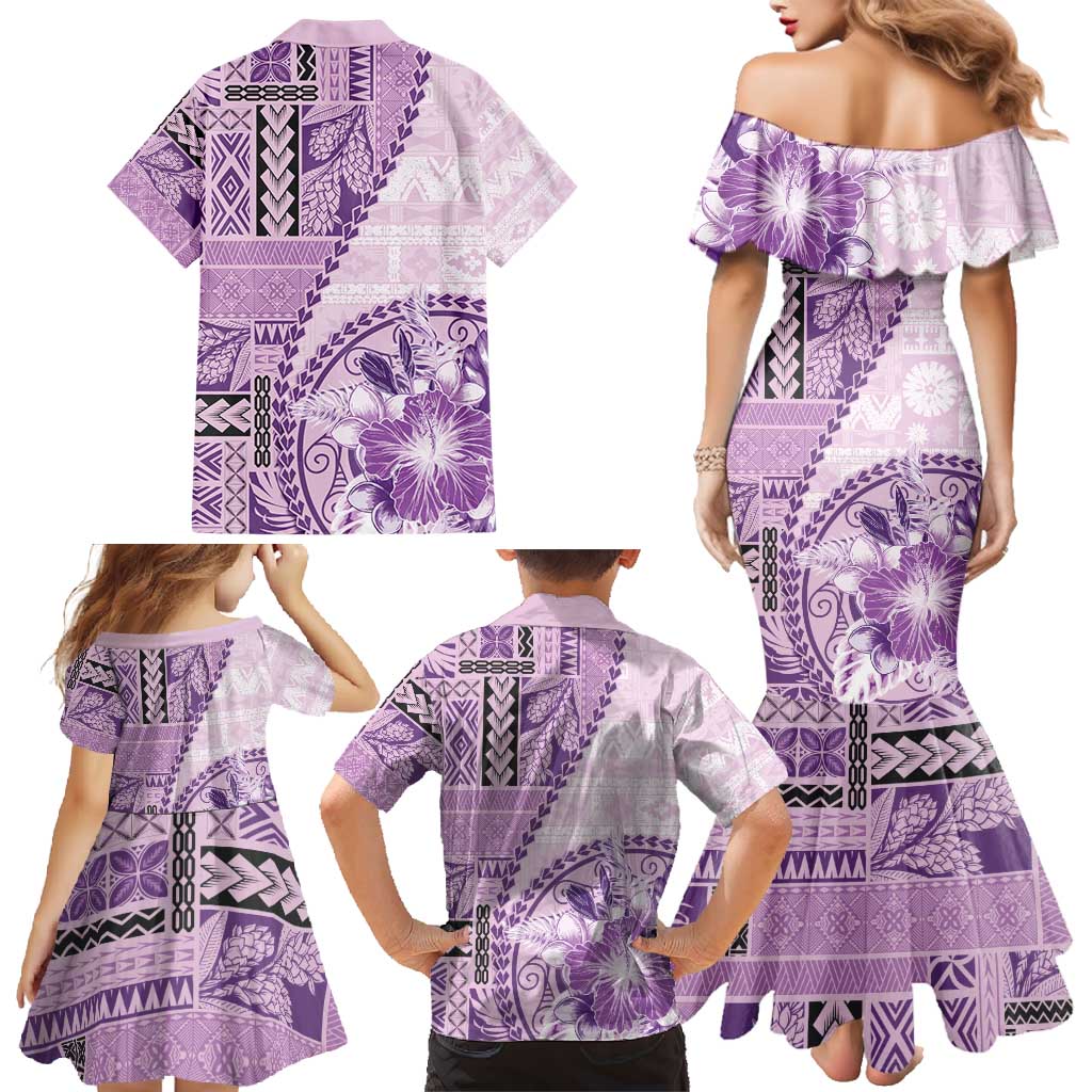 Samoa Siapo Elegant Family Matching Mermaid Dress and Hawaiian Shirt Hibiscus Violet Motifs LT05 - Polynesian Pride