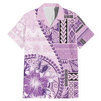 Samoa Siapo Elegant Family Matching Mermaid Dress and Hawaiian Shirt Hibiscus Violet Motifs LT05 Dad's Shirt - Short Sleeve Violet - Polynesian Pride