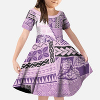 Samoa Siapo Elegant Family Matching Off Shoulder Maxi Dress and Hawaiian Shirt Hibiscus Violet Motifs LT05 Daughter's Dress Violet - Polynesian Pride