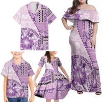 Samoa Siapo Elegant Family Matching Off Shoulder Maxi Dress and Hawaiian Shirt Hibiscus Violet Motifs LT05 - Polynesian Pride
