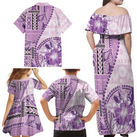 Samoa Siapo Elegant Family Matching Off Shoulder Maxi Dress and Hawaiian Shirt Hibiscus Violet Motifs LT05 - Polynesian Pride