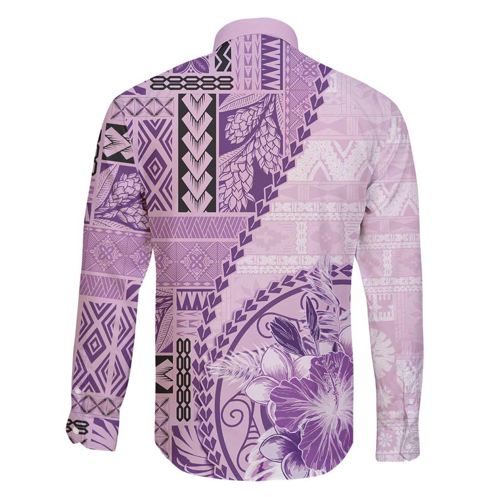 Samoa Siapo Elegant Family Matching Off Shoulder Maxi Dress and Hawaiian Shirt Hibiscus Violet Motifs LT05 - Polynesian Pride