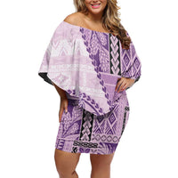 Samoa Siapo Elegant Family Matching Off Shoulder Short Dress and Hawaiian Shirt Hibiscus Violet Motifs LT05 Mom's Dress Violet - Polynesian Pride