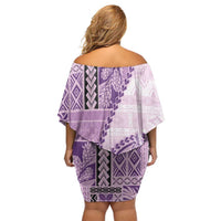 Samoa Siapo Elegant Family Matching Off Shoulder Short Dress and Hawaiian Shirt Hibiscus Violet Motifs LT05 - Polynesian Pride
