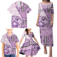 Samoa Siapo Elegant Family Matching Puletasi and Hawaiian Shirt Hibiscus Violet Motifs LT05 - Polynesian Pride