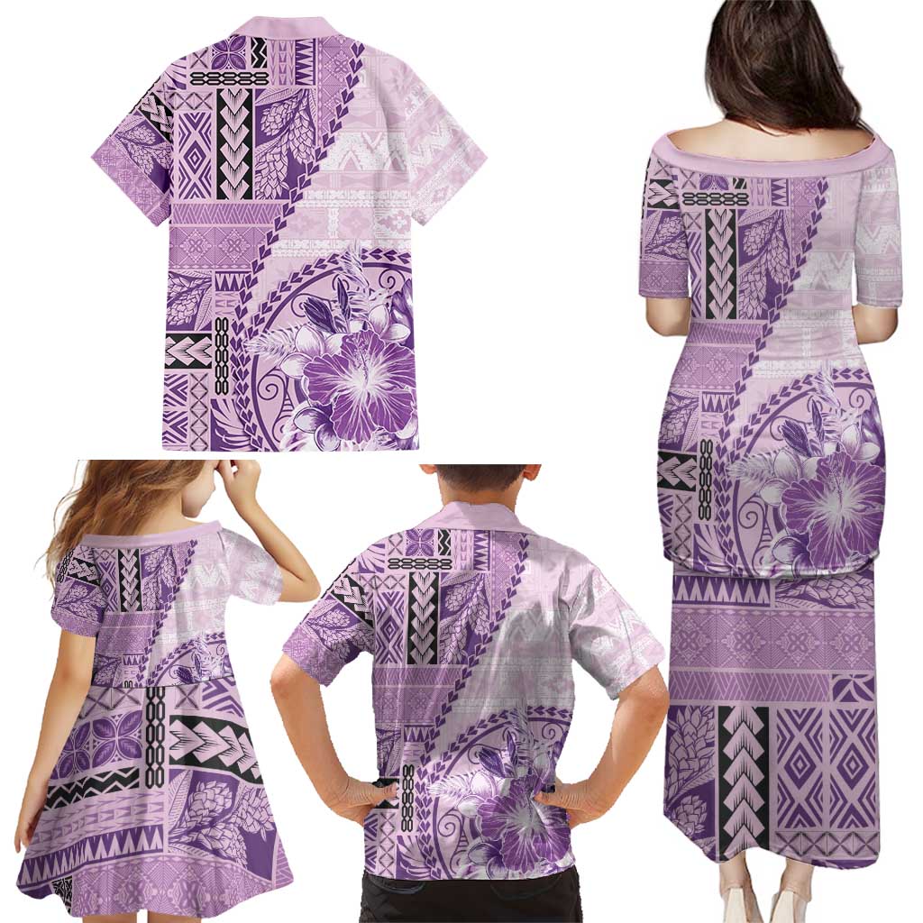 Samoa Siapo Elegant Family Matching Puletasi and Hawaiian Shirt Hibiscus Violet Motifs LT05 - Polynesian Pride