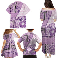 Samoa Siapo Elegant Family Matching Puletasi and Hawaiian Shirt Hibiscus Violet Motifs LT05 - Polynesian Pride