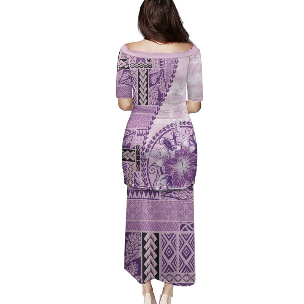 Samoa Siapo Elegant Family Matching Puletasi and Hawaiian Shirt Hibiscus Violet Motifs LT05 - Polynesian Pride
