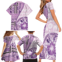 Samoa Siapo Elegant Family Matching Short Sleeve Bodycon Dress and Hawaiian Shirt Hibiscus Violet Motifs LT05 - Polynesian Pride