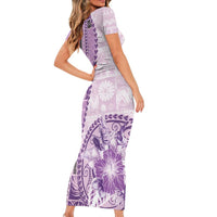 Samoa Siapo Elegant Family Matching Short Sleeve Bodycon Dress and Hawaiian Shirt Hibiscus Violet Motifs LT05 - Polynesian Pride