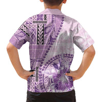 Samoa Siapo Elegant Family Matching Summer Maxi Dress and Hawaiian Shirt Hibiscus Violet Motifs LT05 - Polynesian Pride