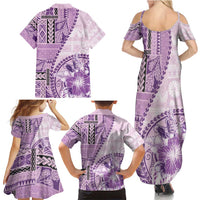 Samoa Siapo Elegant Family Matching Summer Maxi Dress and Hawaiian Shirt Hibiscus Violet Motifs LT05 - Polynesian Pride
