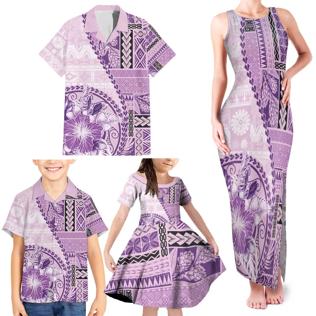 Samoa Siapo Elegant Family Matching Tank Maxi Dress and Hawaiian Shirt Hibiscus Violet Motifs LT05 - Polynesian Pride