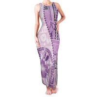Samoa Siapo Elegant Family Matching Tank Maxi Dress and Hawaiian Shirt Hibiscus Violet Motifs LT05 Mom's Dress Violet - Polynesian Pride
