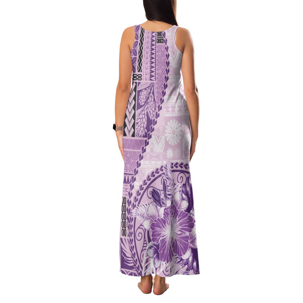 Samoa Siapo Elegant Family Matching Tank Maxi Dress and Hawaiian Shirt Hibiscus Violet Motifs LT05 - Polynesian Pride