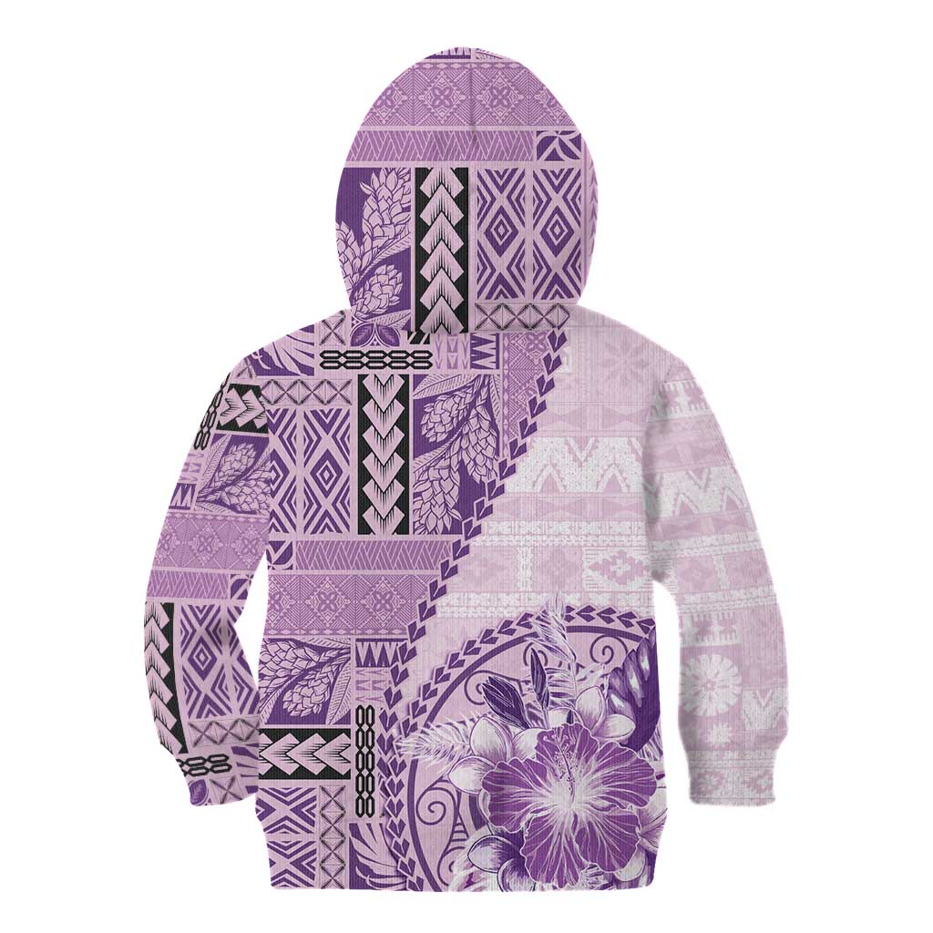 Samoa Siapo Elegant Kid Hoodie Hibiscus Violet Motifs LT05 - Polynesian Pride