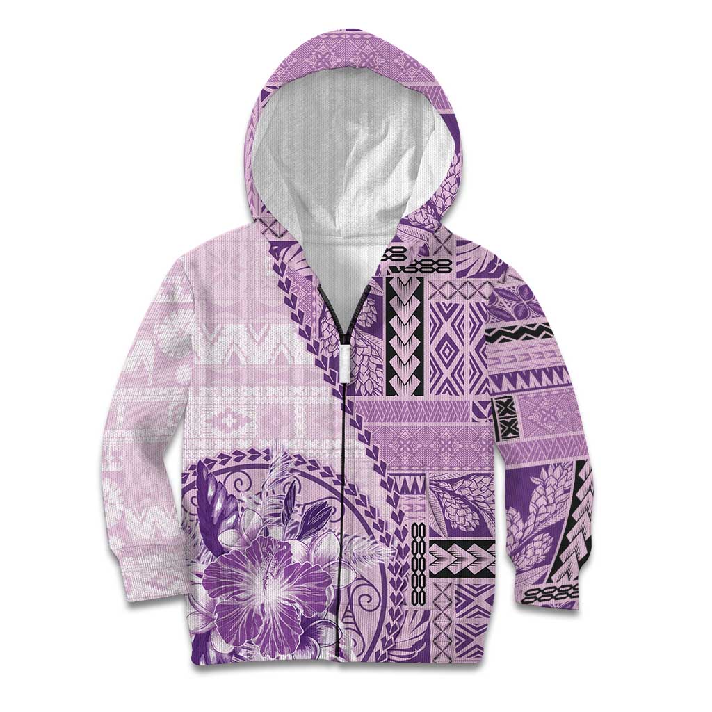 Samoa Siapo Elegant Kid Hoodie Hibiscus Violet Motifs LT05 Zip Hoodie Violet - Polynesian Pride