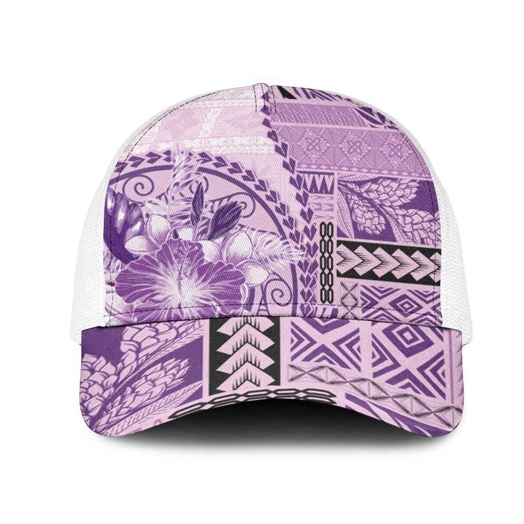 Samoa Siapo Elegant Mesh Trucker Cap Hibiscus Violet Motifs - Polynesian Pride