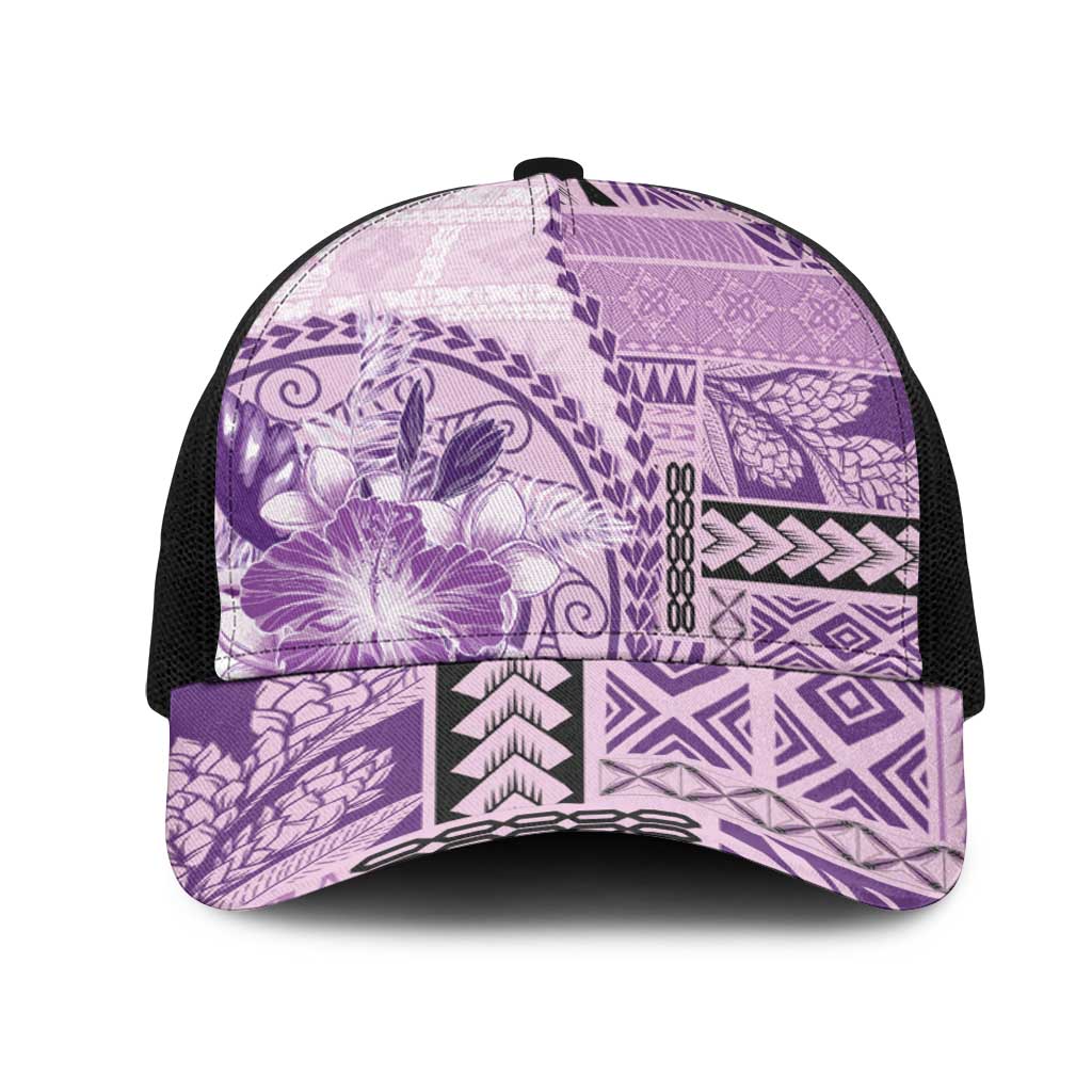Samoa Siapo Elegant Mesh Trucker Cap Hibiscus Violet Motifs - Polynesian Pride
