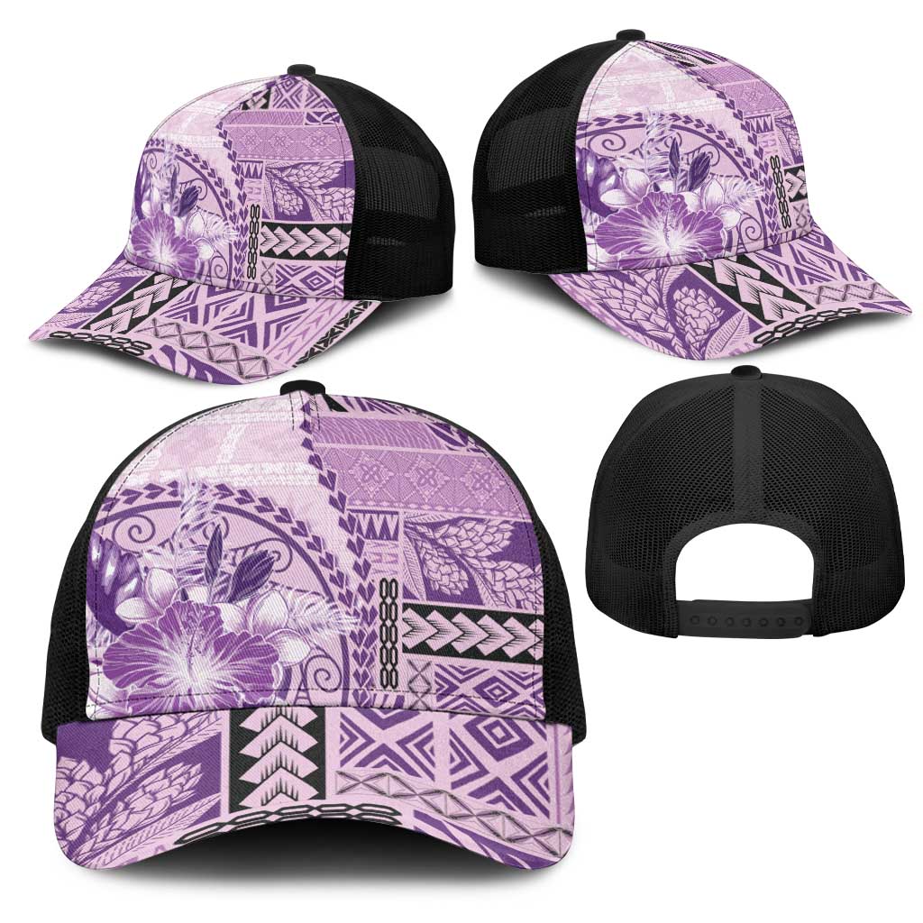 Samoa Siapo Elegant Mesh Trucker Cap Hibiscus Violet Motifs - Polynesian Pride