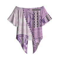Samoa Siapo Elegant Off Shoulder Wrap Waist Top Hibiscus Violet Motifs LT05 Violet - Polynesian Pride