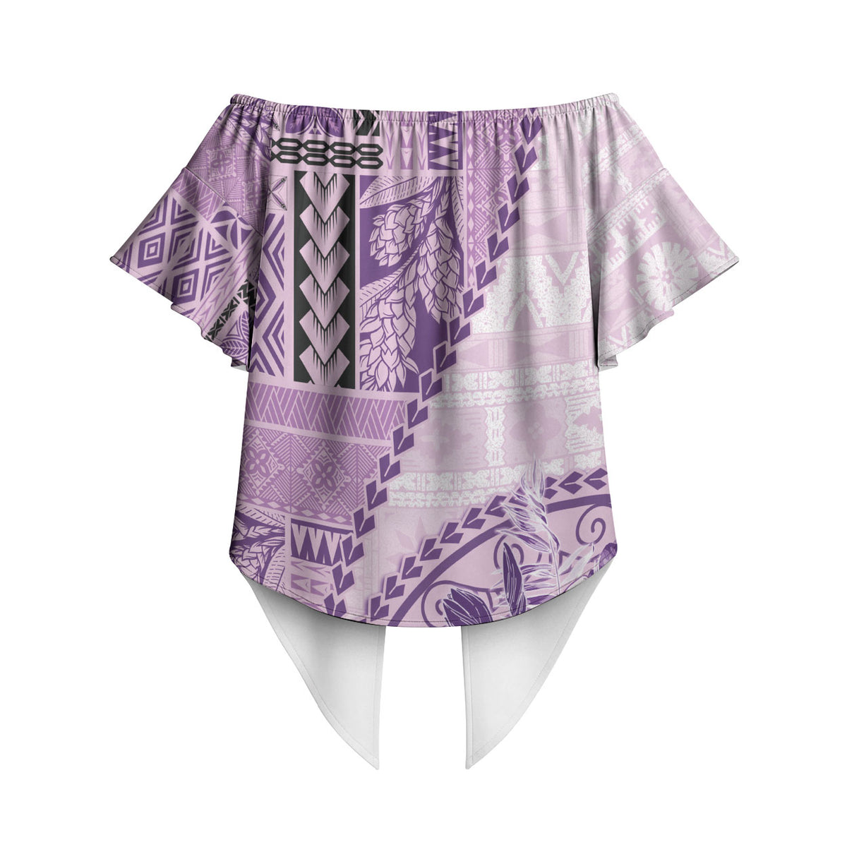 Samoa Siapo Elegant Off Shoulder Wrap Waist Top Hibiscus Violet Motifs LT05 - Polynesian Pride