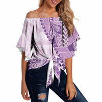 Samoa Siapo Elegant Off Shoulder Wrap Waist Top Hibiscus Violet Motifs LT05 - Polynesian Pride