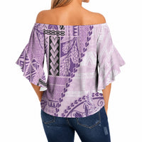 Samoa Siapo Elegant Off Shoulder Wrap Waist Top Hibiscus Violet Motifs LT05 - Polynesian Pride