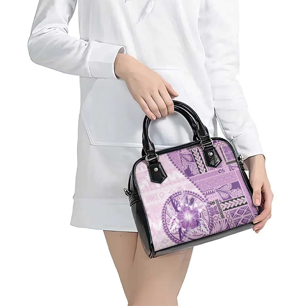 Samoa Siapo Elegant Shoulder Handbag Hibiscus Violet Motifs - Polynesian Pride