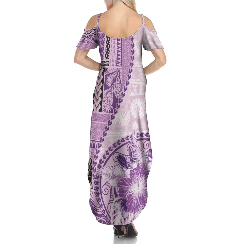 Samoa Siapo Elegant Summer Maxi Dress Hibiscus Violet Motifs LT05 - Polynesian Pride