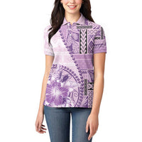 Samoa Siapo Elegant Women Polo Shirt Hibiscus Violet Motifs - Polynesian Pride