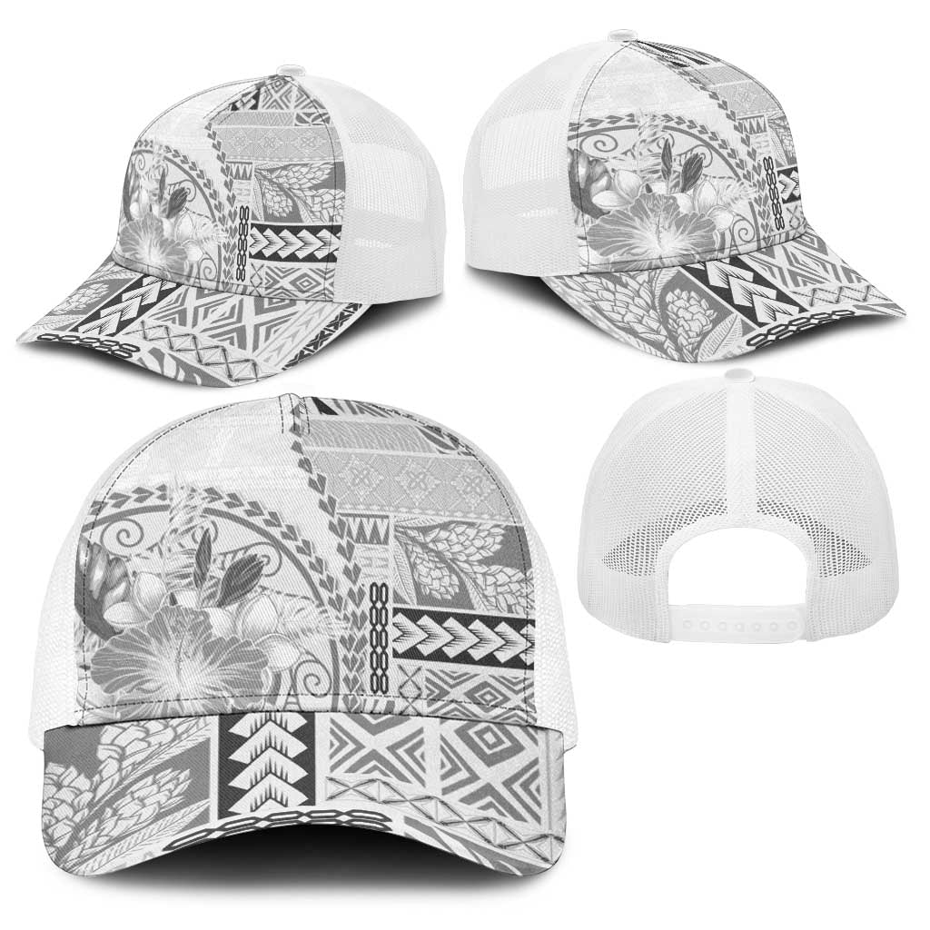 Samoa Siapo Elegant Baseball Net Cap Hibiscus White Motifs - Polynesian Pride