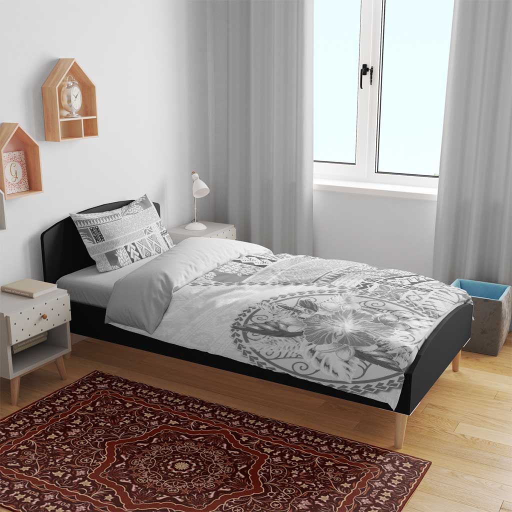 Samoa Siapo Elegant Bedding Set Hibiscus White Motifs - Polynesian Pride