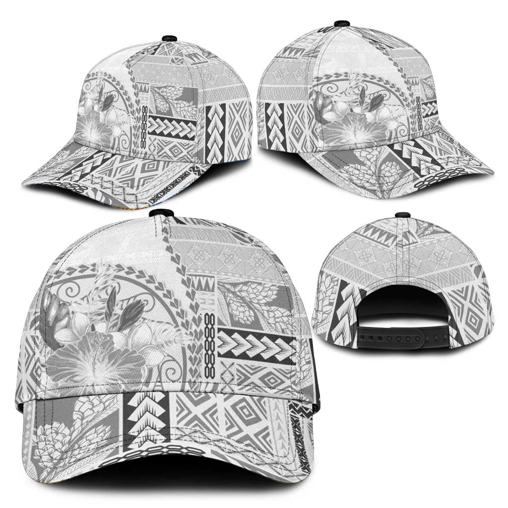 Samoa Siapo Elegant Classic Cap Hibiscus White Motifs - Polynesian Pride