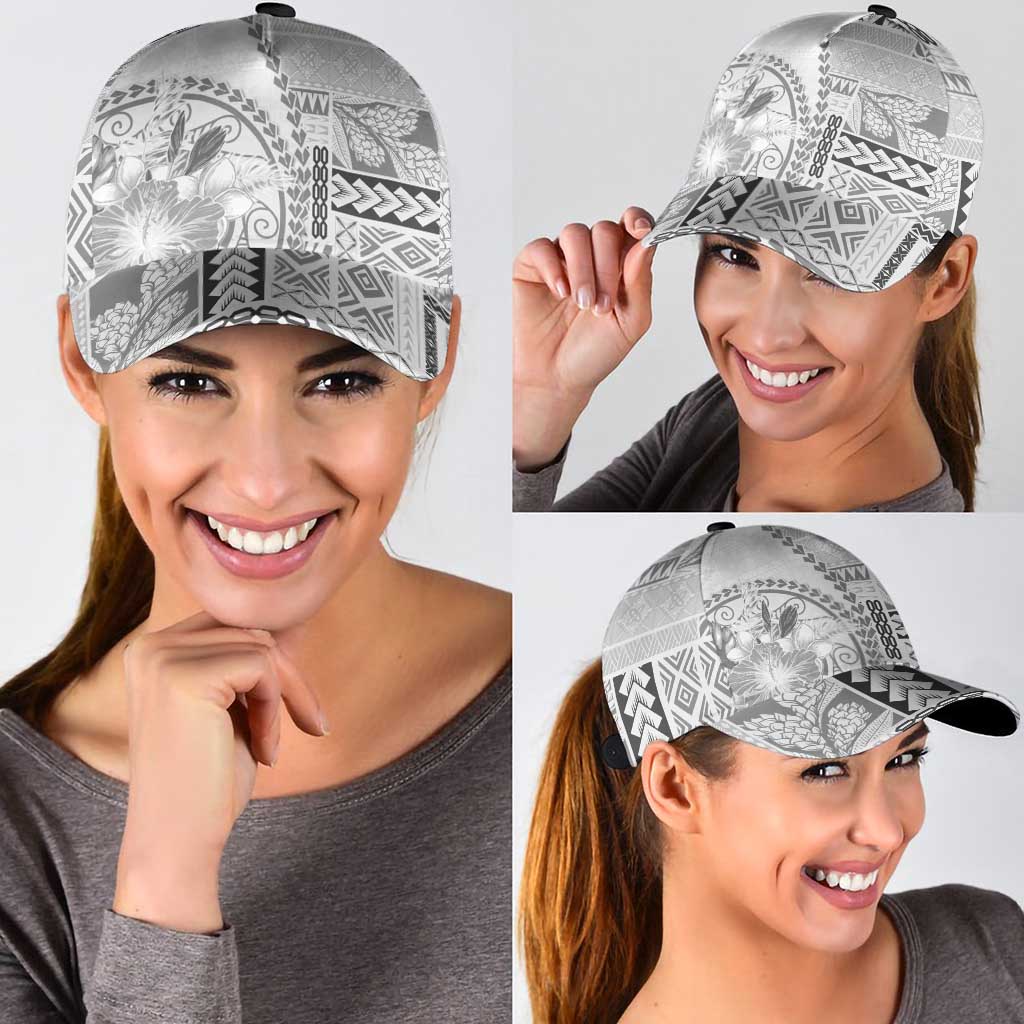 Samoa Siapo Elegant Classic Cap Hibiscus White Motifs - Polynesian Pride