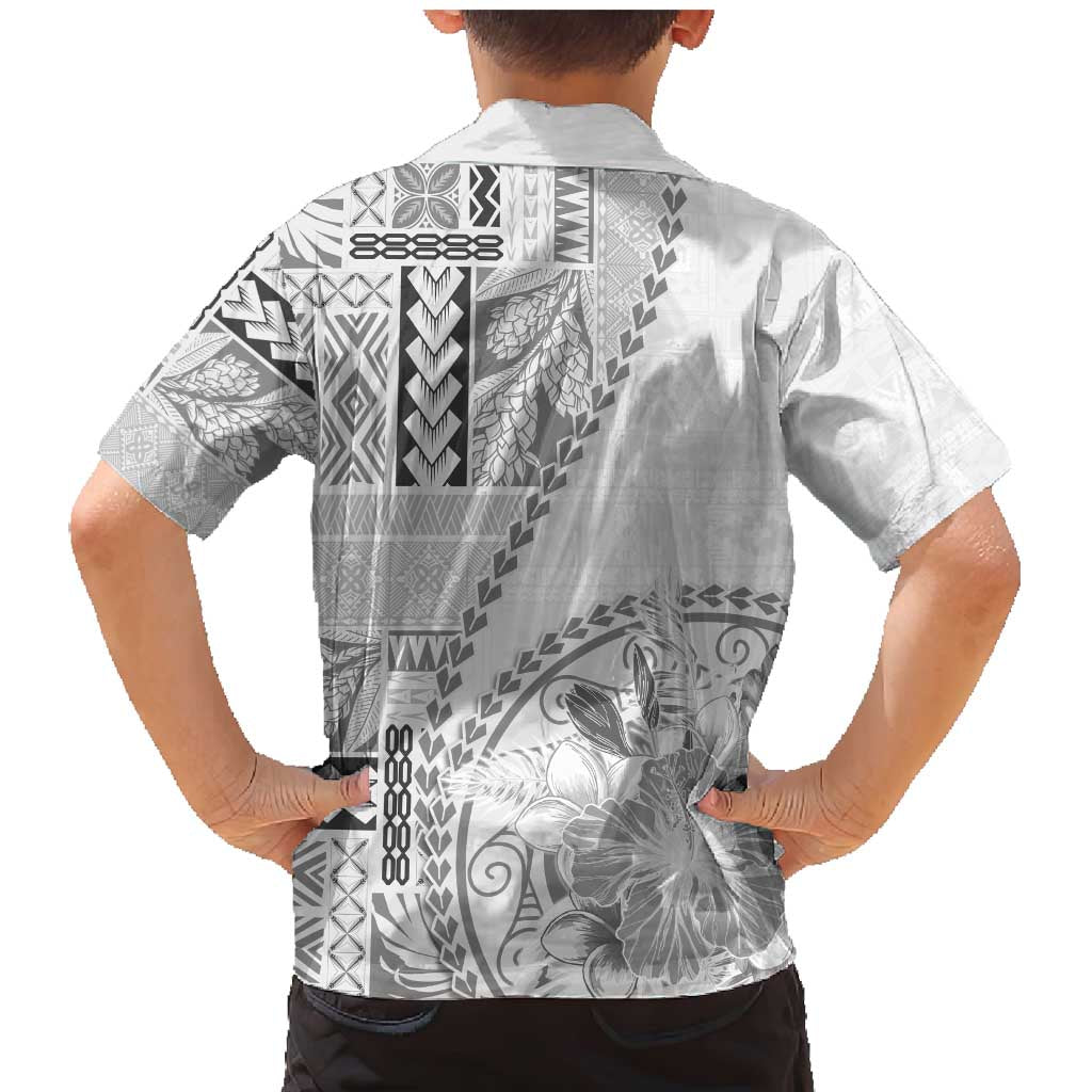 Samoa Siapo Elegant Family Matching Mermaid Dress and Hawaiian Shirt Hibiscus White Motifs LT05 - Polynesian Pride