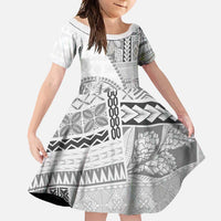 Samoa Siapo Elegant Family Matching Mermaid Dress and Hawaiian Shirt Hibiscus White Motifs LT05 Daughter's Dress White - Polynesian Pride