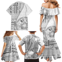 Samoa Siapo Elegant Family Matching Mermaid Dress and Hawaiian Shirt Hibiscus White Motifs LT05 - Polynesian Pride