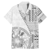 Samoa Siapo Elegant Family Matching Mermaid Dress and Hawaiian Shirt Hibiscus White Motifs LT05 Dad's Shirt - Short Sleeve White - Polynesian Pride