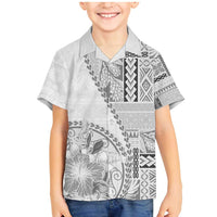 Samoa Siapo Elegant Family Matching Mermaid Dress and Hawaiian Shirt Hibiscus White Motifs LT05 Son's Shirt White - Polynesian Pride