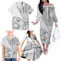 Samoa Siapo Elegant Family Matching Off The Shoulder Long Sleeve Dress and Hawaiian Shirt Hibiscus White Motifs LT05 - Polynesian Pride