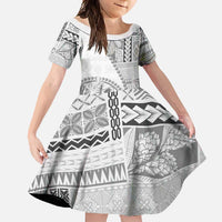 Samoa Siapo Elegant Family Matching Off Shoulder Maxi Dress and Hawaiian Shirt Hibiscus White Motifs LT05 Daughter's Dress White - Polynesian Pride