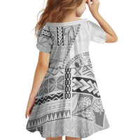 Samoa Siapo Elegant Family Matching Off Shoulder Short Dress and Hawaiian Shirt Hibiscus White Motifs LT05 - Polynesian Pride